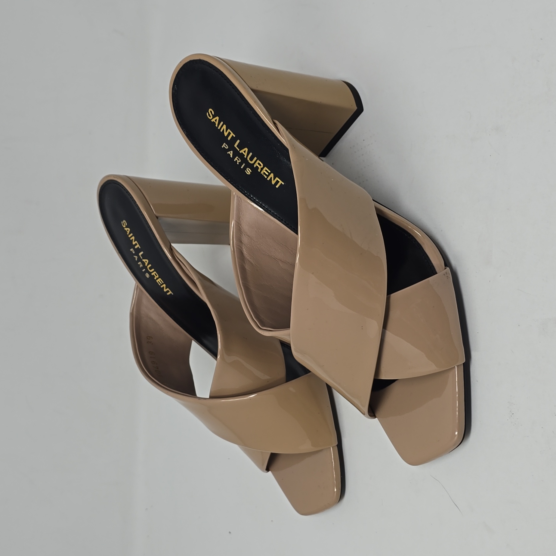 Saint Laurent Beige Patent Leather Lou Lou Mules Size 39